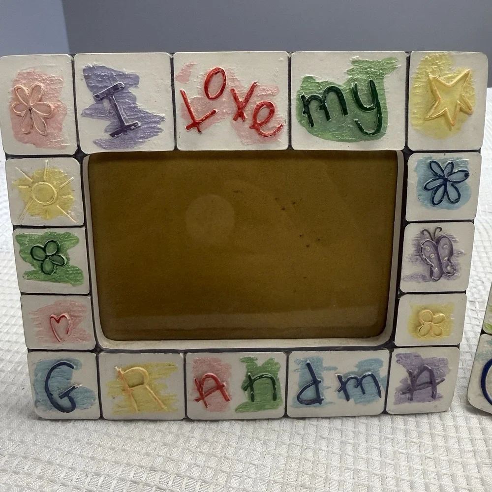 2 Vintage 90's Picture Frames Set  Blocks I Love My Grandpa & Grandma 3x4.5